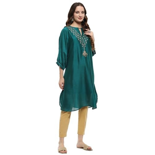 Biba Emerald Green Polyester Straight Kurta - Image 2