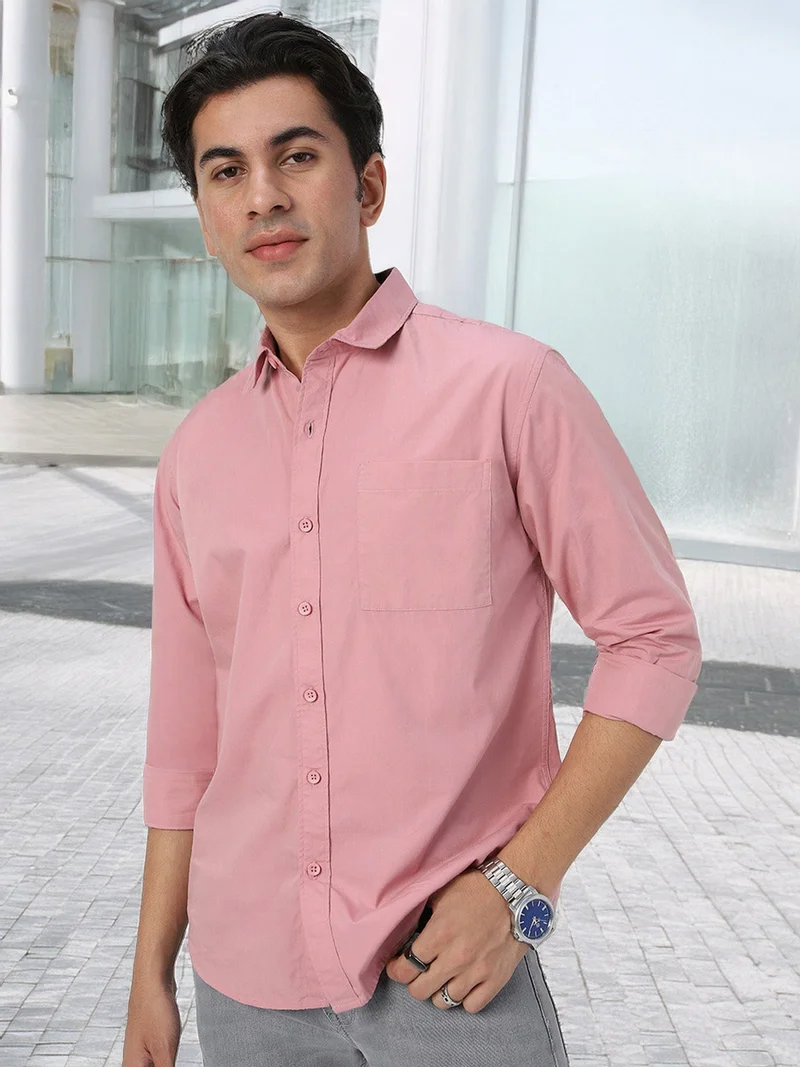 Urbano Fashion  Urbano Fashion Men's Pink Cotton Full Sleeve Regular Fit Casual Solid Shirt  | Best Price UAE