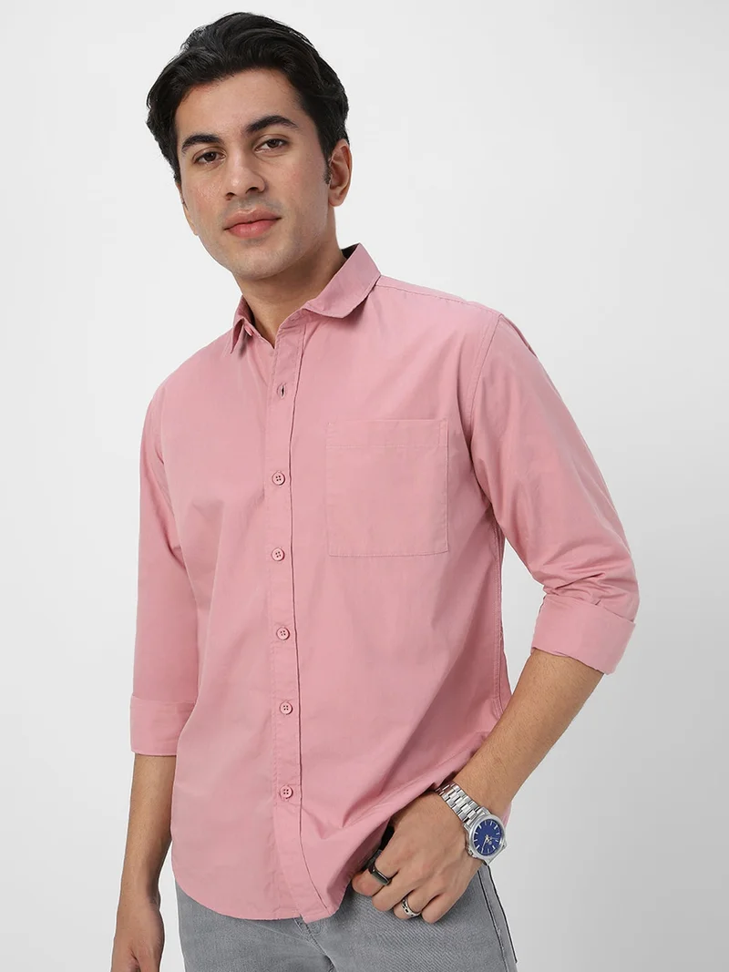 Urbano Fashion Men's Pink Cotton Full Sleeve Regular Fit Casual Solid Shirt