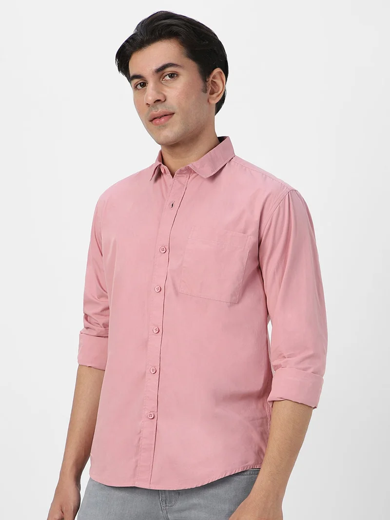 Urbano Fashion  Urbano Fashion Men's Pink Cotton Full Sleeve Regular Fit Casual Solid Shirt  | Best Price UAE