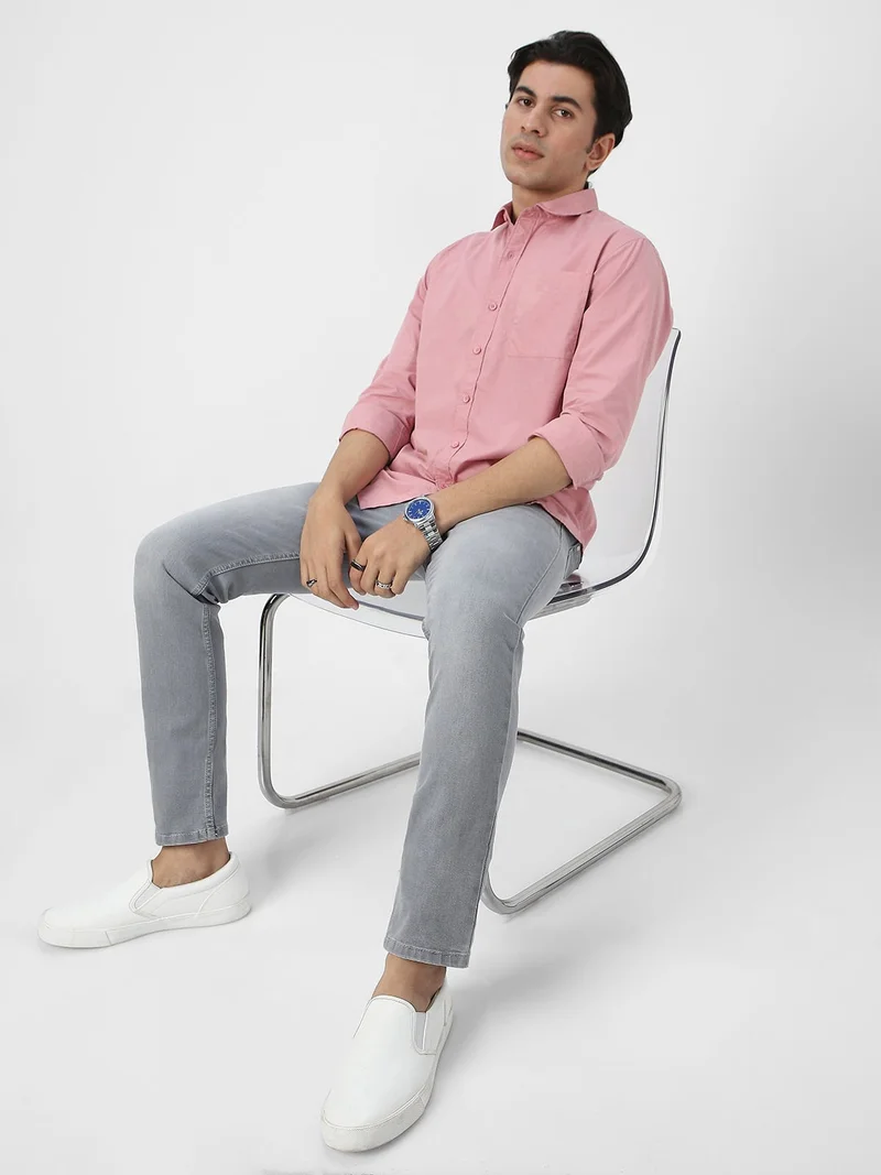 Urbano Fashion  Urbano Fashion Men's Pink Cotton Full Sleeve Regular Fit Casual Solid Shirt  | Best Price UAE