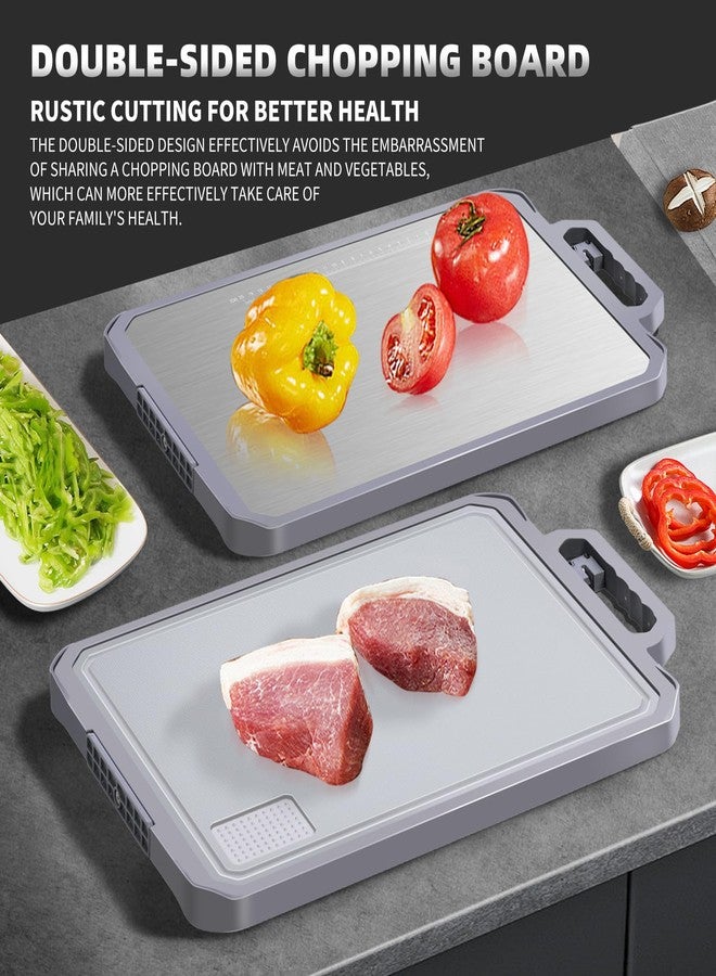 tchrules Cutting Board 304 Stainless Steel, Double Sided Steel Cutting Boards for kitchen, Wheat Straw Large Board for Kitchen, 17.1 * 11.7 inch, Dishwasher Safe - Image 2