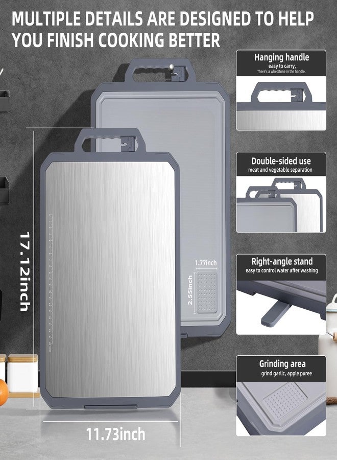 tchrules Cutting Board 304 Stainless Steel, Double Sided Steel Cutting Boards for kitchen, Wheat Straw Large Board for Kitchen, 17.1 * 11.7 inch, Dishwasher Safe - Image 4