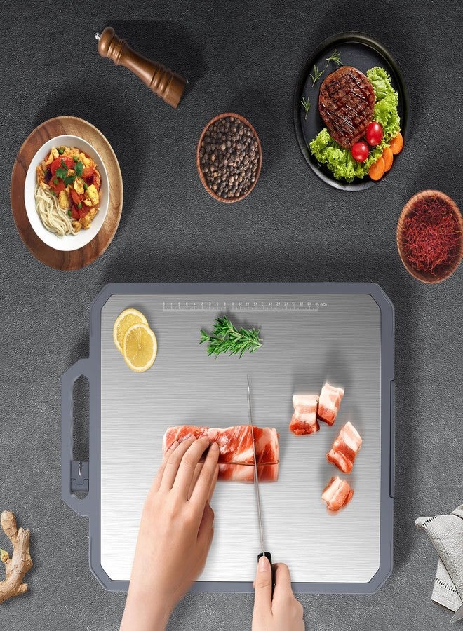 tchrules Cutting Board 304 Stainless Steel, Double Sided Steel Cutting Boards for kitchen, Wheat Straw Large Board for Kitchen, 17.1 * 11.7 inch, Dishwasher Safe - Image 5