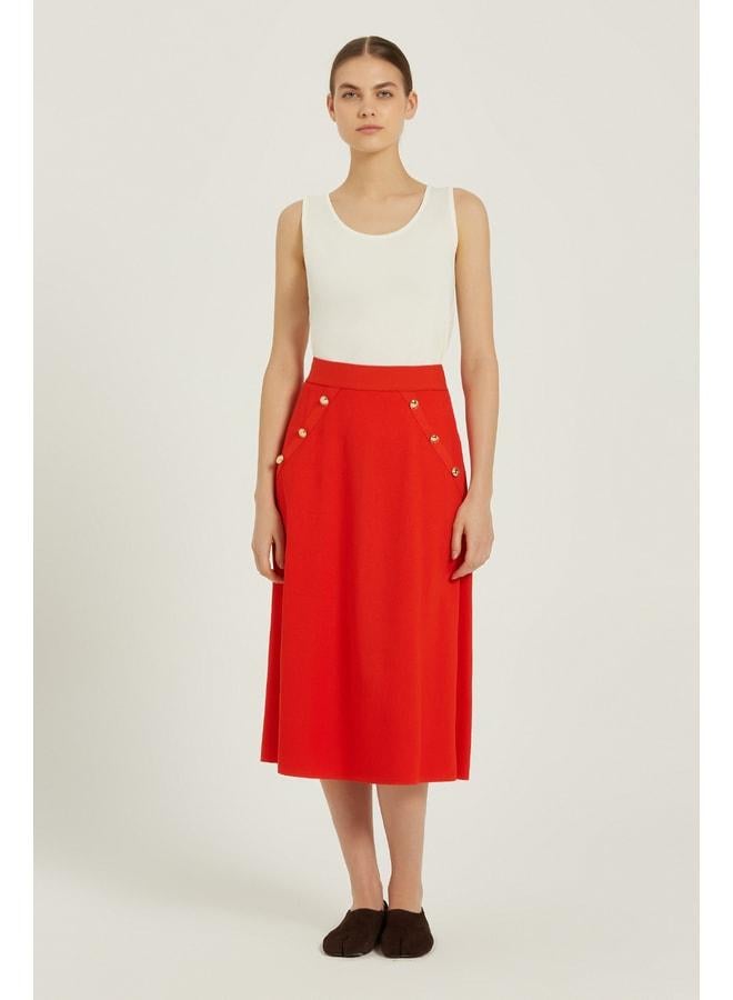 Mısırlı 1951 Pomegranate Flower Honeycomb-Textured Gold-Button Midi Skirt. - Image 1