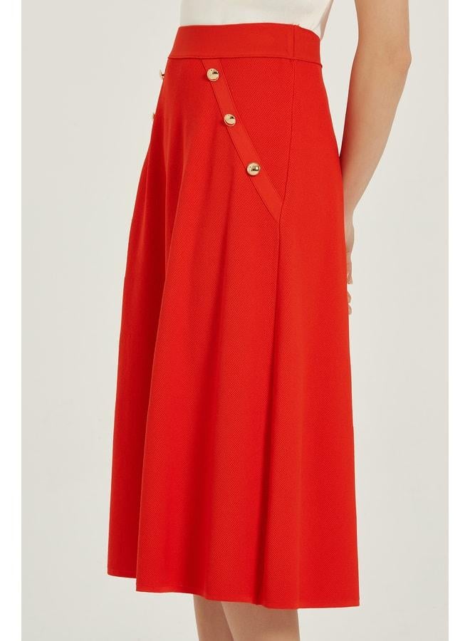 Mısırlı 1951 Pomegranate Flower Honeycomb-Textured Gold-Button Midi Skirt. - Image 3