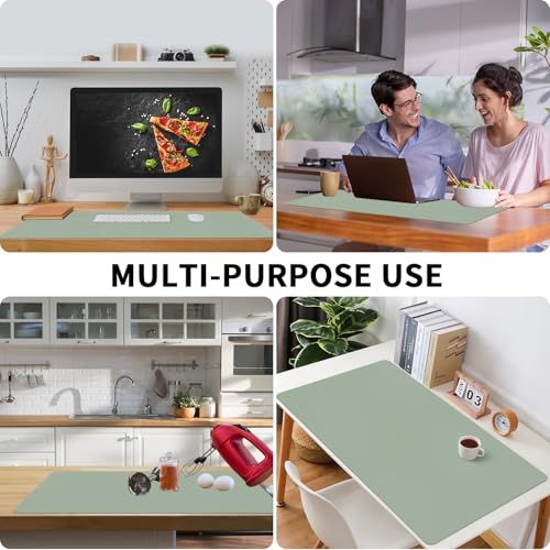Bloss Leather Desk Mat, Large Mouse Pad, Non-Slip Desk Protector Mat, Leather Desk Blotter, Waterproof Desk Pad for Office Home Decor/Grey Green(31.5×15.7 Inches) - Image 4