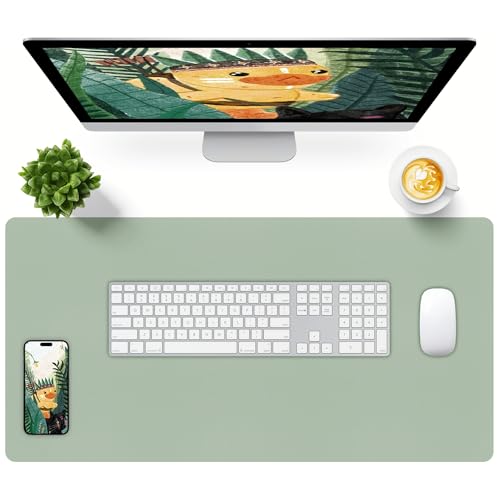 Bloss Leather Desk Mat, Large Mouse Pad, Non-Slip Desk Protector Mat, Leather Desk Blotter, Waterproof Desk Pad for Office Home Decor/Grey Green(31.5×15.7 Inches) - Image 1