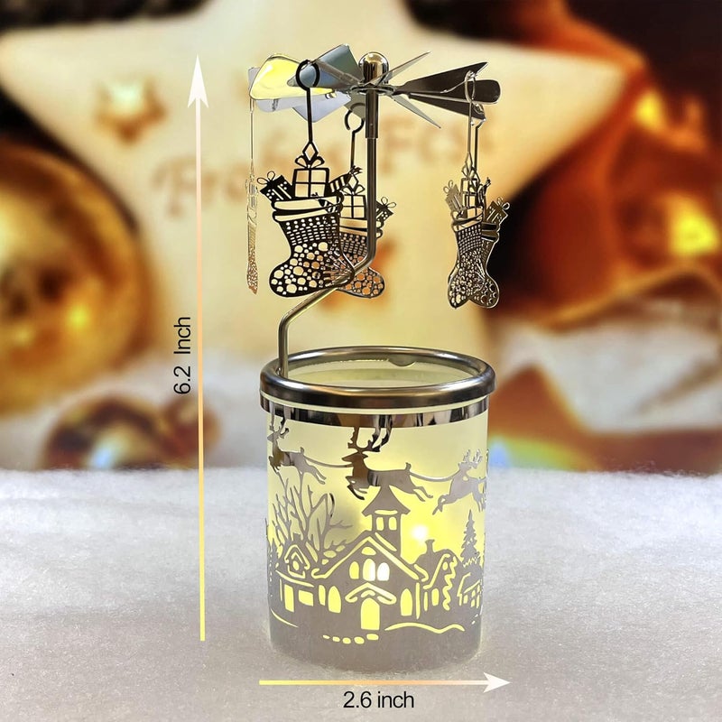 iLaJao Rotary Candle Carousel Spinning Candle Holder Spinning Tealight Holders Christmas Decoration for Home Tabel Centrepieces Gift for Wedding Wife Kids Birthday(Boots) - Image 4