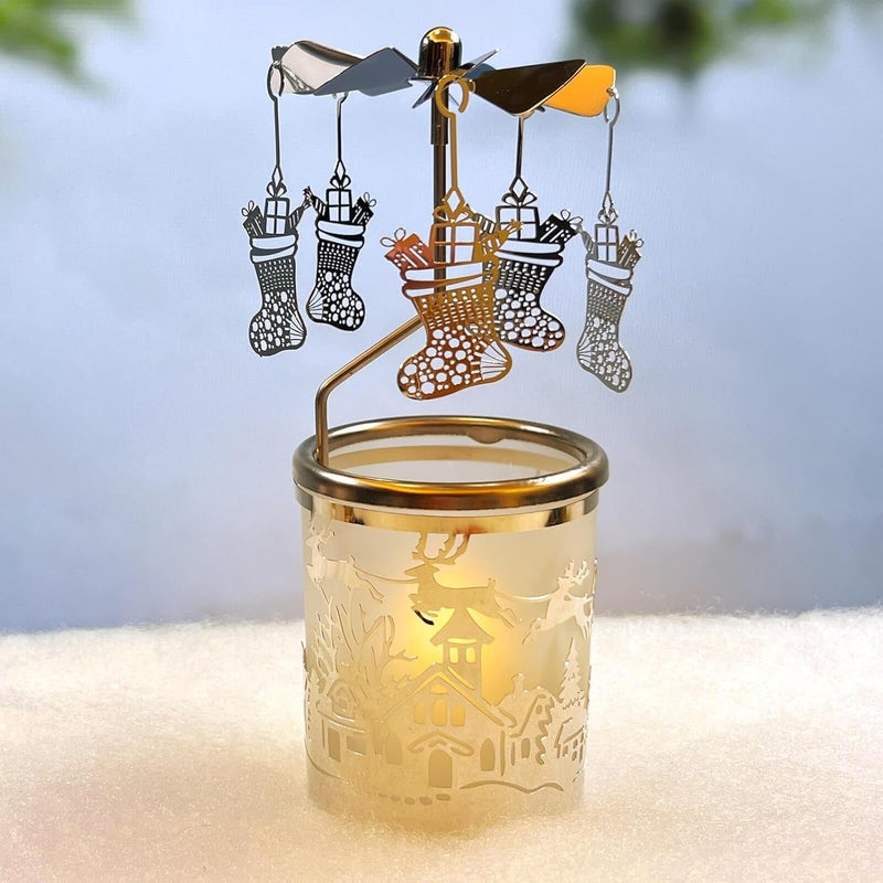 iLaJao Rotary Candle Carousel Spinning Candle Holder Spinning Tealight Holders Christmas Decoration for Home Tabel Centrepieces Gift for Wedding Wife Kids Birthday(Boots) - Image 1