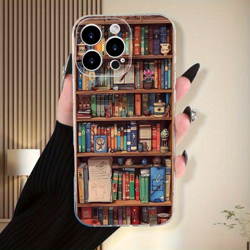 Transparent Creative Bookshelf Pattern TPU Phone Case For iPhone 13 Pro - Image 2