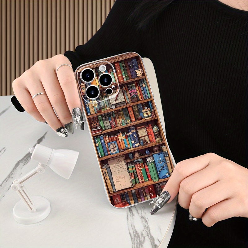 Transparent Creative Bookshelf Pattern TPU Phone Case For iPhone 13 Pro - Image 3