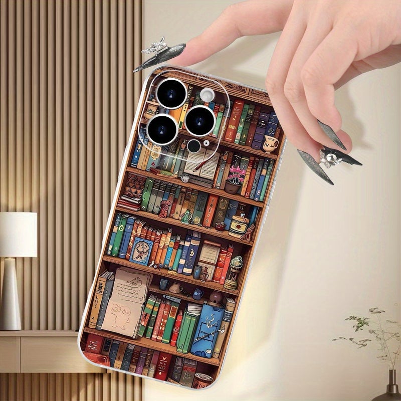 Transparent Creative Bookshelf Pattern TPU Phone Case For iPhone 13 Pro - Image 1