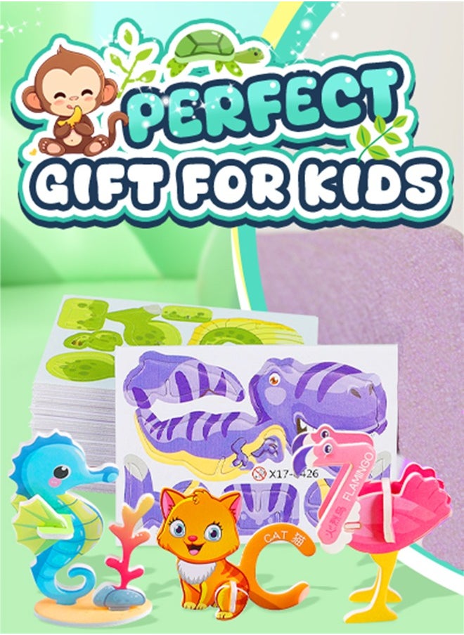 4 Set Educational 3D Cartoon Puzzle,Digital animals,Alphabet animals,Ancient dinosaurs,Airplane tank.Good Gifts for Boys & Girls.（100pcs）