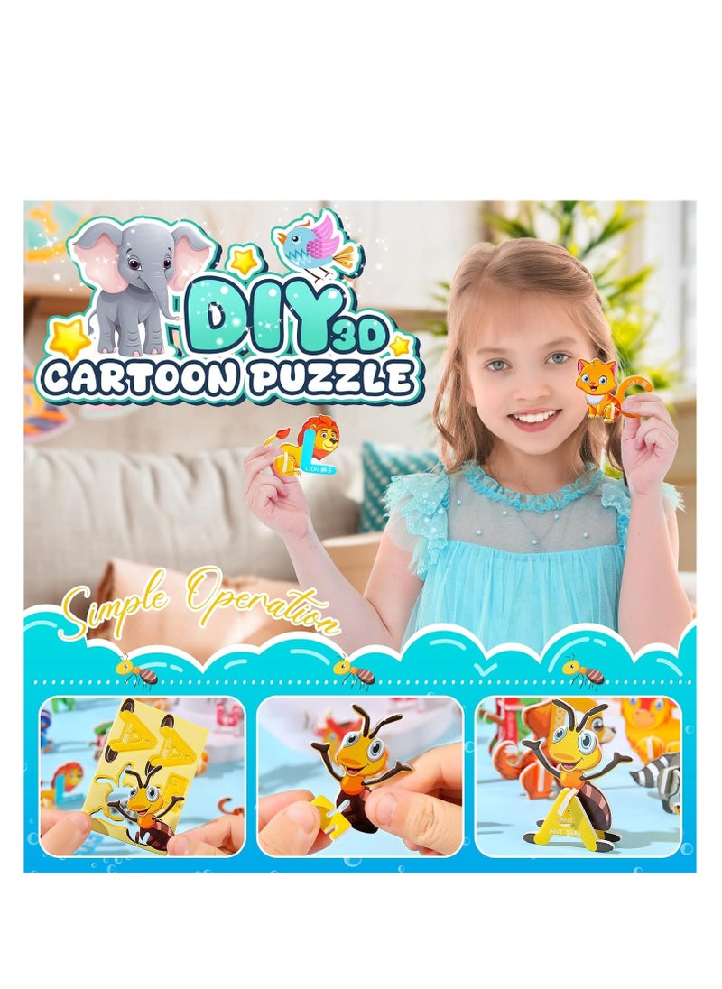 4 Set Educational 3D Cartoon Puzzle,Digital animals,Alphabet animals,Ancient dinosaurs,Airplane tank.Good Gifts for Boys & Girls.（100pcs）