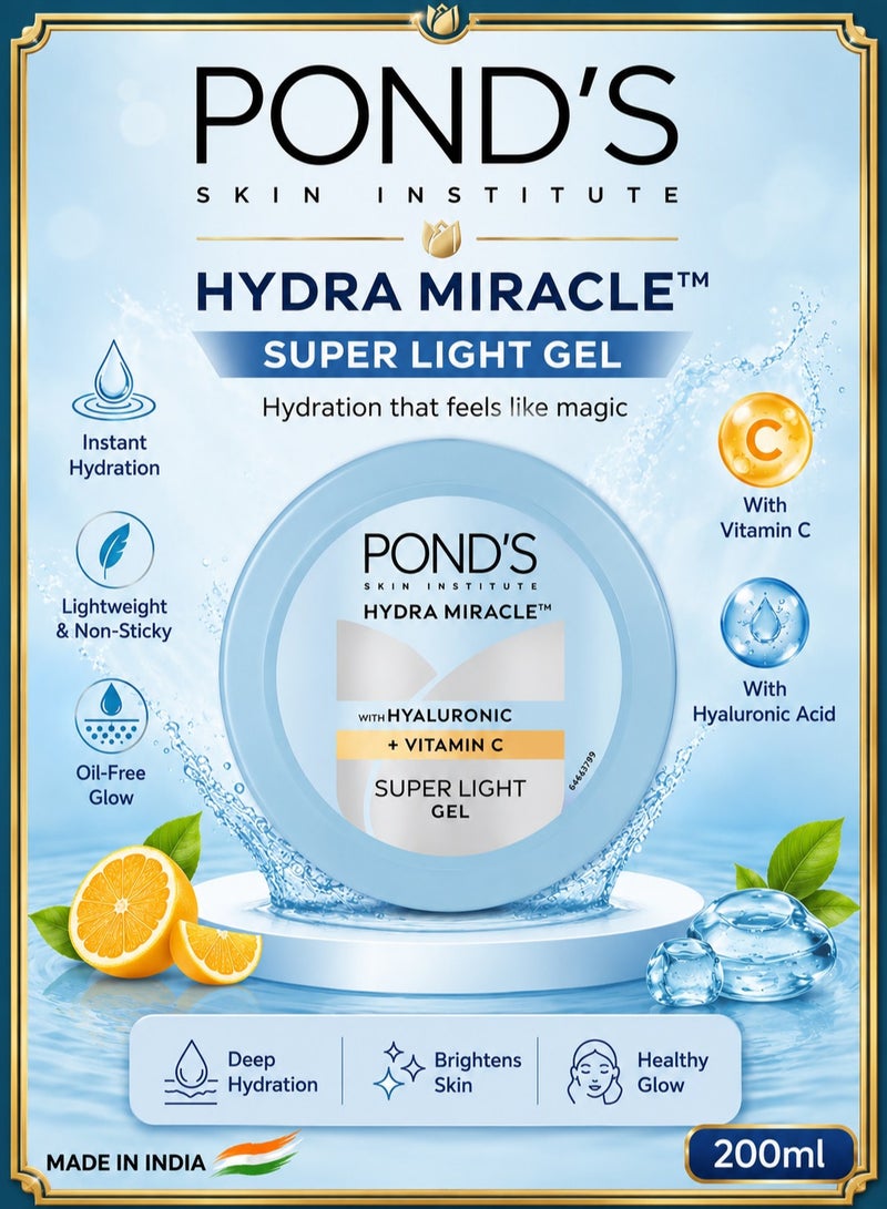 Pond's Hydra Miracle Super Light Gel with Hyaluronic Acid & Vitamin C - 200ml - Image 1