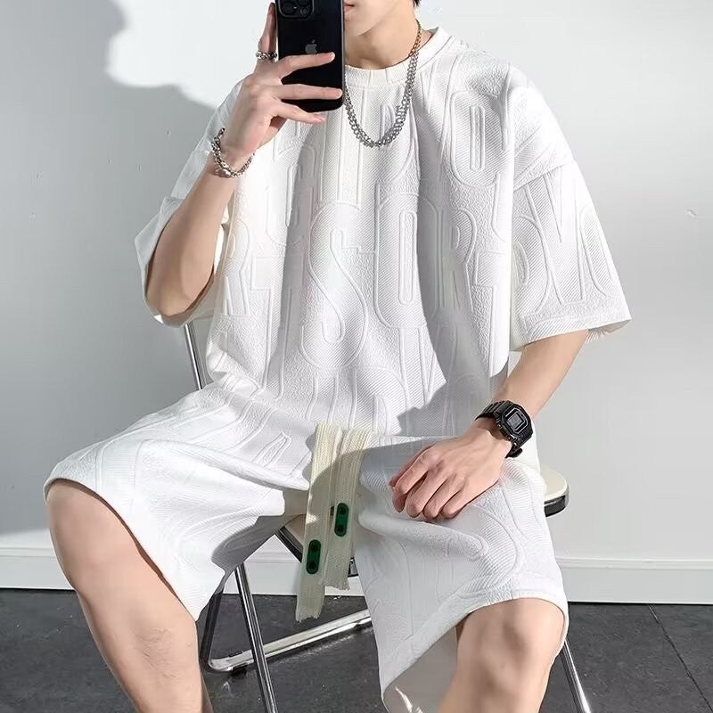 تيشيرت رجالي بأكمام قصيرة واسع فضفاض مناسب للصيف طقم قمصان كاجوال - Image 2