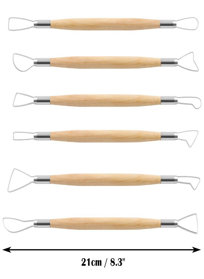 Suiwotin 6pcs Double-Sided Clay Sculpting Tools, Wooden Handle Ribbon Clay Tools, Pottery Trimming Tool, Clay Wire Loop Sculpture Set for Ceramic, Wax Carving Modeling - Image 4