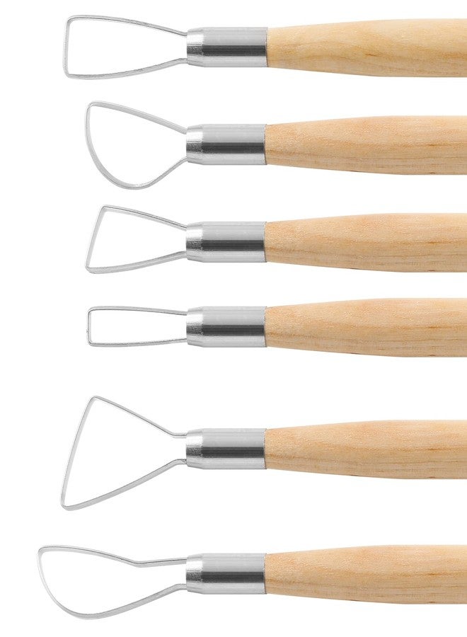 Suiwotin 6pcs Double-Sided Clay Sculpting Tools, Wooden Handle Ribbon Clay Tools, Pottery Trimming Tool, Clay Wire Loop Sculpture Set for Ceramic, Wax Carving Modeling - Image 2