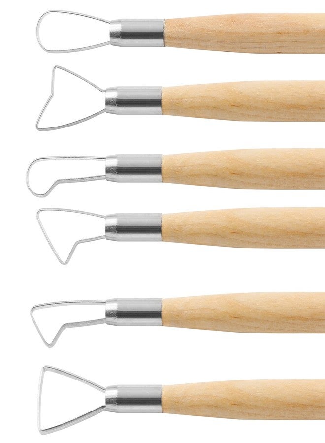 Suiwotin 6pcs Double-Sided Clay Sculpting Tools, Wooden Handle Ribbon Clay Tools, Pottery Trimming Tool, Clay Wire Loop Sculpture Set for Ceramic, Wax Carving Modeling - Image 3