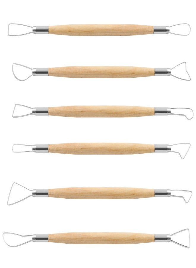 Suiwotin 6pcs Double-Sided Clay Sculpting Tools, Wooden Handle Ribbon Clay Tools, Pottery Trimming Tool, Clay Wire Loop Sculpture Set for Ceramic, Wax Carving Modeling - Image 1