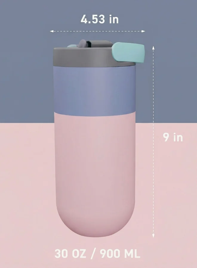 Asobu Orbit Pop-Up Lid Water Bottle 880ml, Sleek Insulated Stainless Steel Bottle with Spill Proof Pop-Up Lid and Carry Handle, Keeps Drinks Cold for 24 Hours, BPA Free, Perfect for Iced Coffee, Travel and Everyday Hydration
