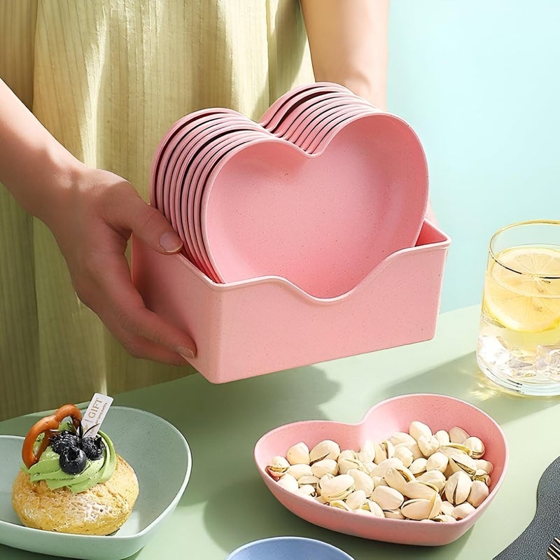 Amillee Heart Shape Mini Dipping Sauce Bowls - Unbreakable Wheat Straw Snack Dessert Dishes for Kids, Appetizer Plates for Sushi, Fruit, Cake - Microwave, Dishwasher & Freezer Safe - Set of 10 (Pink) - Image 1