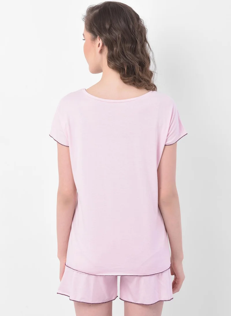 Clovia Pink Clovia Chic Basic Top & Shorts Set in Baby Pink - 100% Cotton for Women | Best Price UAE