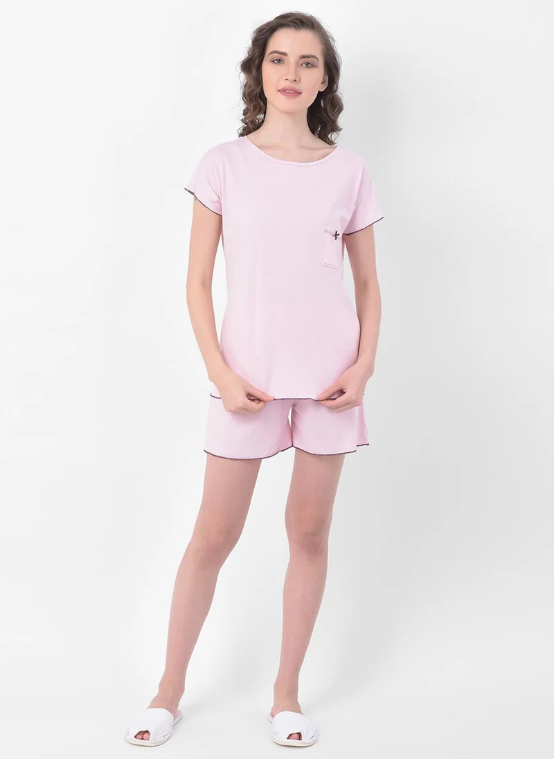 كلوفيا Clovia Chic Basic Top & Shorts Set in Baby Pink - 100% Cotton