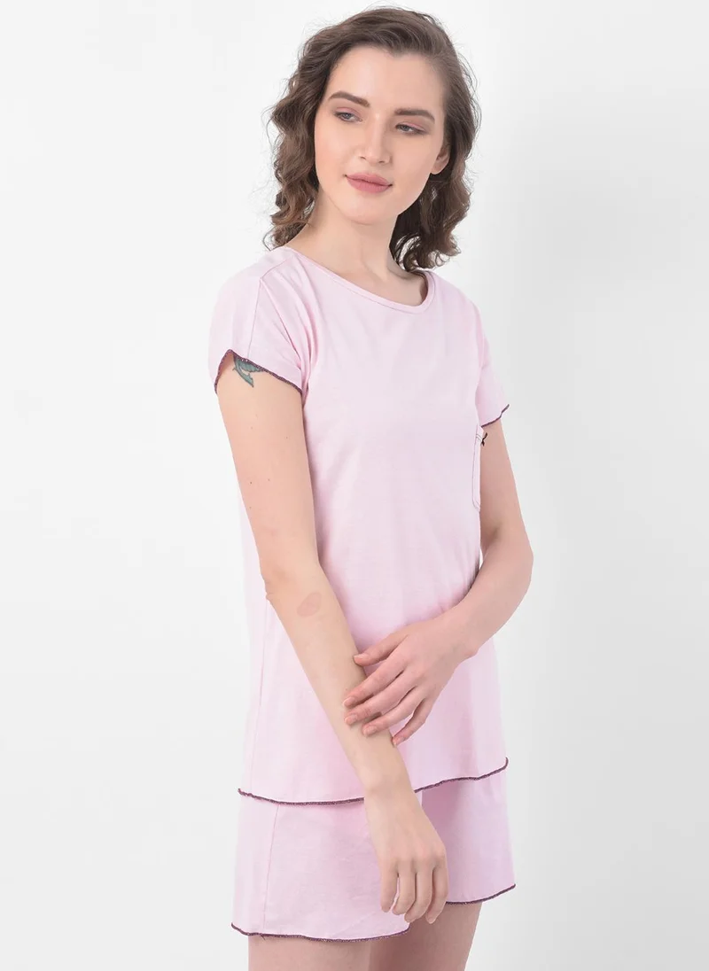 Clovia Pink Clovia Chic Basic Top & Shorts Set in Baby Pink - 100% Cotton for Women | Best Price UAE