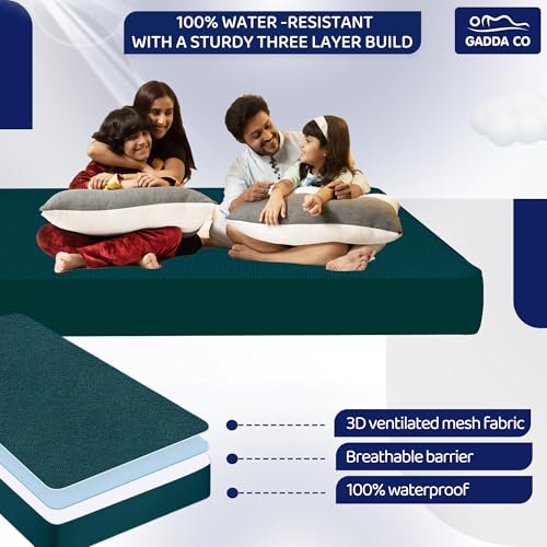 GADDA CO 100% Waterproof Premium Cotton Feel Mattress Protector Double Bed 72x72 Inch|Ultra Soft Breathable & Hypoallergenic Fitted Bed Protector Terry Cover(6x6 feet, Fits Upto 10 Inches, Peacock) - Image 3