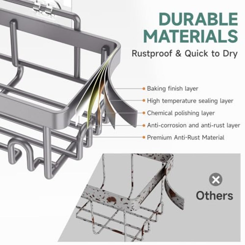 6-Pack Rustproof and Waterproof Shower Caddy, Adhesive Shelves Rack, Large Capacity Bathroom, College Dorm and Apartment Organizers, No-Drill Wall Mount Living Room and Bedroom Decor, Light Grey - Image 3