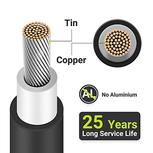 Newpowa 6FT 15FT 30FT 50FT 100FT(Feet) 10AWG(6mm²) Solar Extension Cable with Male/Female Solar Panel Connectors Weatherproof for PV Outdoor Use,One Tinned Copper Black - Image 3