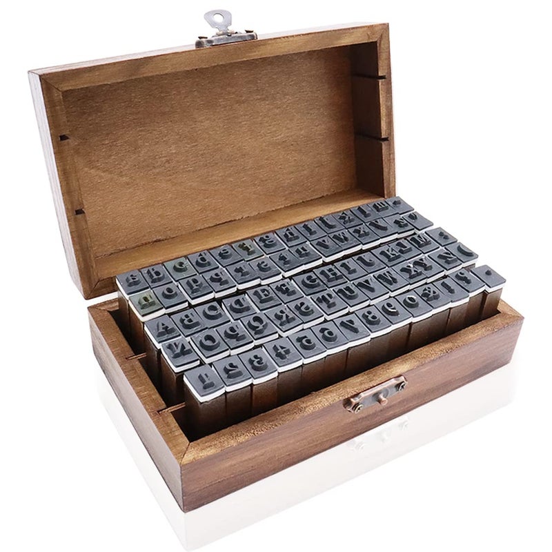 OJYUDD 70Pcs Wooden Rubber Alphabet Letter Number Stamps Rectangular Capital  Lower Case DIY Craft Card Making Scrapbooking Supplies Dark Wooden