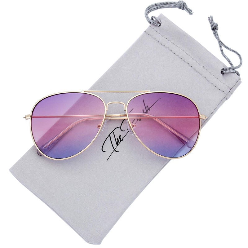 The Fresh Classic Metal Frame Oceanic Color Lens Aviator Sunglasses with Gift Box (Gold, Purple/Blue) - Image 1