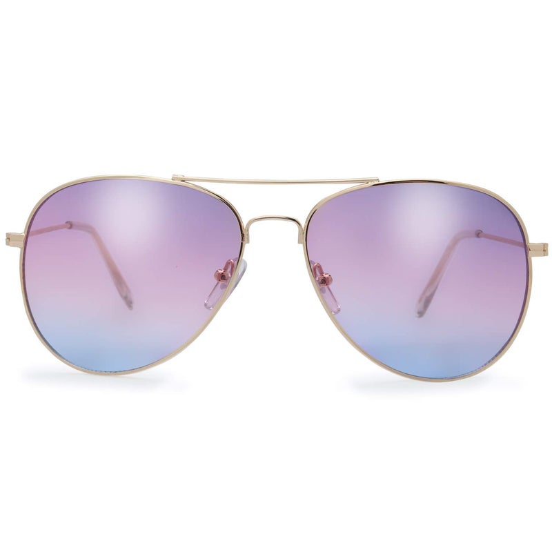 The Fresh Classic Metal Frame Oceanic Color Lens Aviator Sunglasses with Gift Box (Gold, Purple/Blue) - Image 3