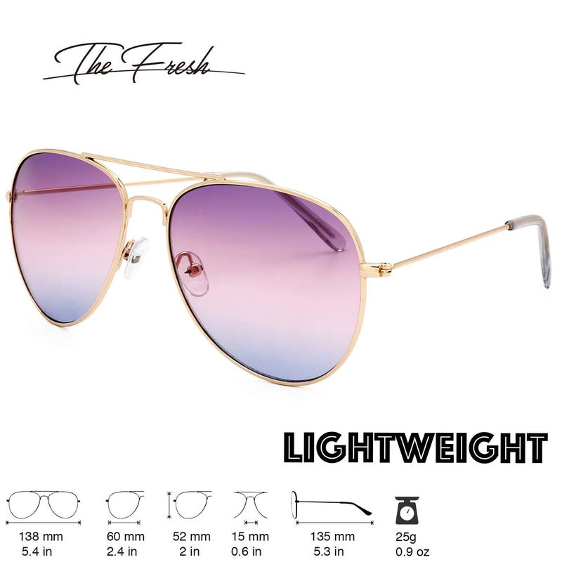 The Fresh Classic Metal Frame Oceanic Color Lens Aviator Sunglasses with Gift Box (Gold, Purple/Blue) - Image 2