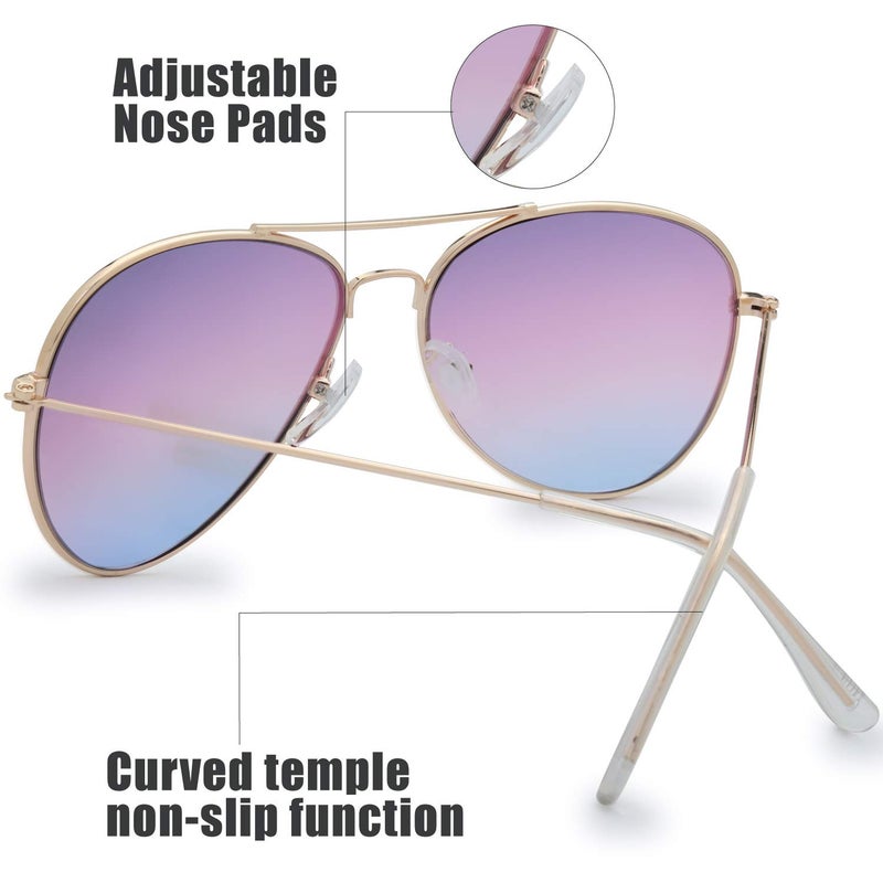 The Fresh Classic Metal Frame Oceanic Color Lens Aviator Sunglasses with Gift Box (Gold, Purple/Blue) - Image 4