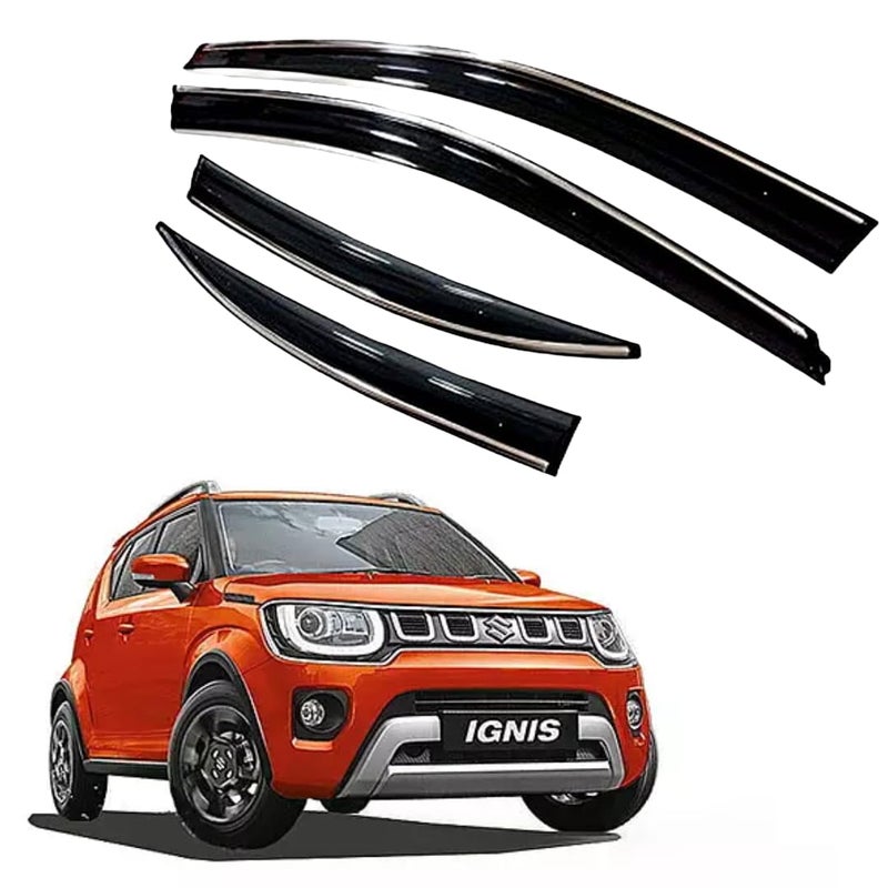 ROYALTECH Premium Chromeline & Silverline Unbreakable Car Rear Window Wind Deflectors & Side Door Visor Rain Guard Compatible with (Maruti Suzuki Ignis (2016 Onwards)) - Image 1