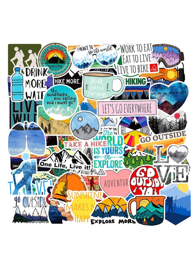 قوس قزح أورينبو 50 قطعة من ملصقات المغامرات والطبيعة، مجموعة ملصقات خارجية للمشي لمسافات طويلة والتخييم والسفر والمغامرات البرية، ملصقات لزجاجات المياه والسيارات وأجهزة الكمبيوتر المحمولة والأمتعة وحقائب السفر والخوذة ومقاومة للماء - Image 1