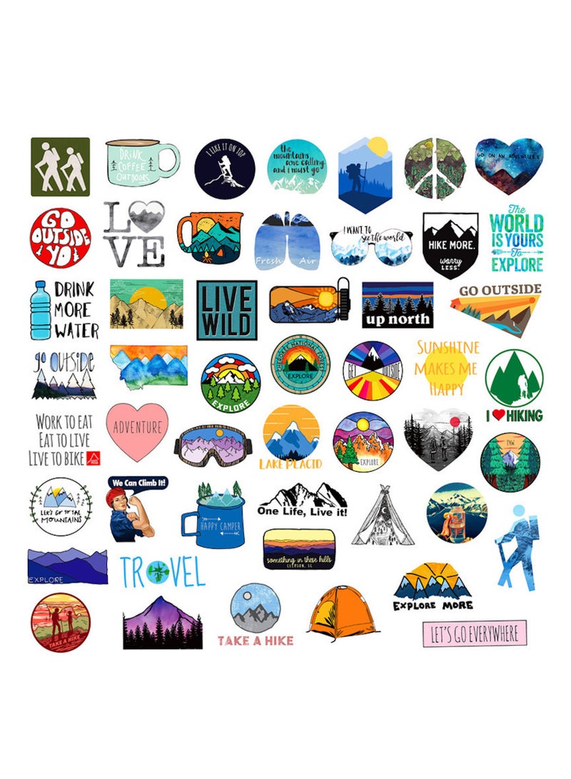 قوس قزح أورينبو 50 قطعة من ملصقات المغامرات والطبيعة، مجموعة ملصقات خارجية للمشي لمسافات طويلة والتخييم والسفر والمغامرات البرية، ملصقات لزجاجات المياه والسيارات وأجهزة الكمبيوتر المحمولة والأمتعة وحقائب السفر والخوذة ومقاومة للماء - Image 2