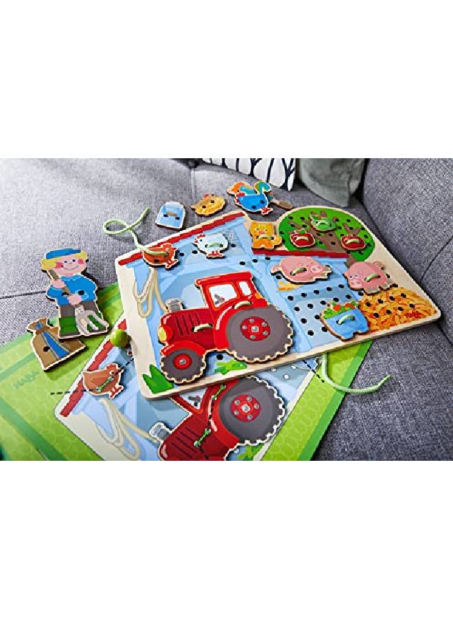 HABA لعبة الخيوط الزراعية مع 18 بلاطة خشبية ذات طابع مزرعة وبطاقات نموذجية - Image 2