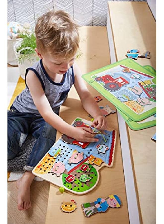 HABA لعبة الخيوط الزراعية مع 18 بلاطة خشبية ذات طابع مزرعة وبطاقات نموذجية - Image 4