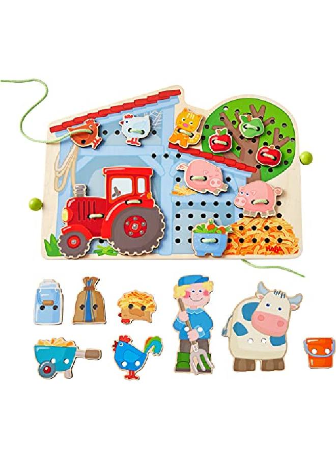 HABA لعبة الخيوط الزراعية مع 18 بلاطة خشبية ذات طابع مزرعة وبطاقات نموذجية - Image 1