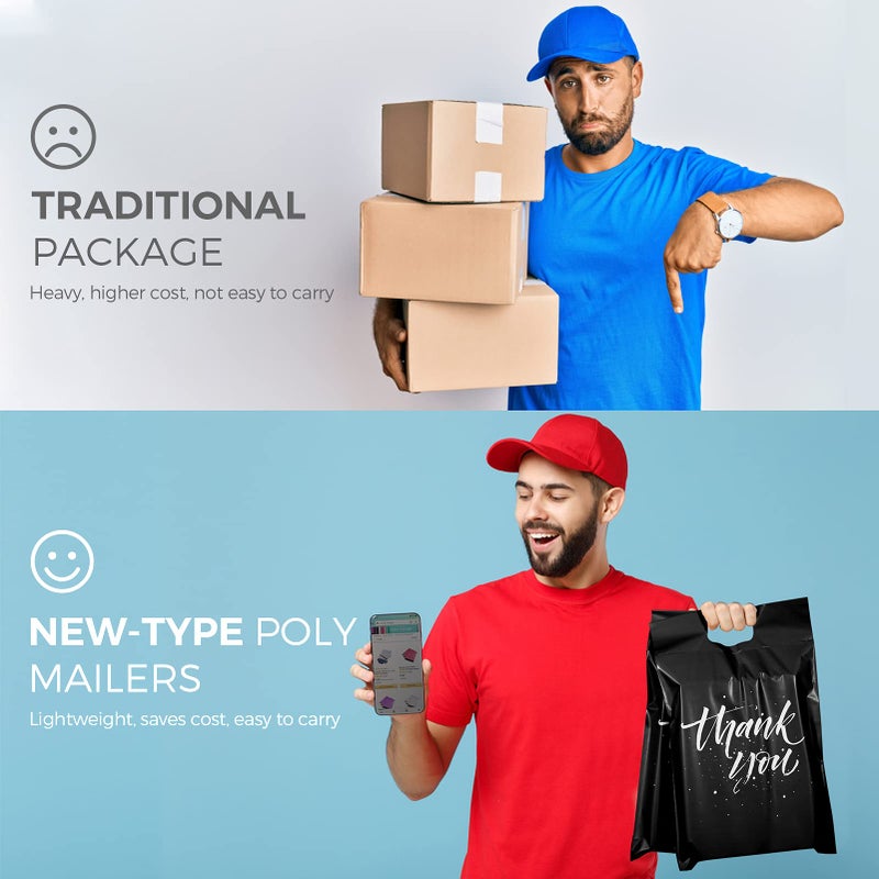 Metronic Thank You Poly Mailers 14.5x19 50 Pcs, Easy to Carry Shipping Bags with Handle, Self Seal Mailers Poly Bags for Small Business Packing and Shipping, Large Package Bags Mailing Bags, Black - Image 4