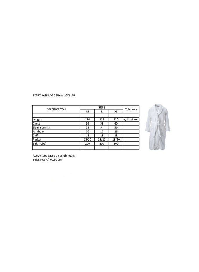 بروماس روب حمام قطن أبيض مقاس XL مزود بجيبين وحزام وياقة شال - Image 2