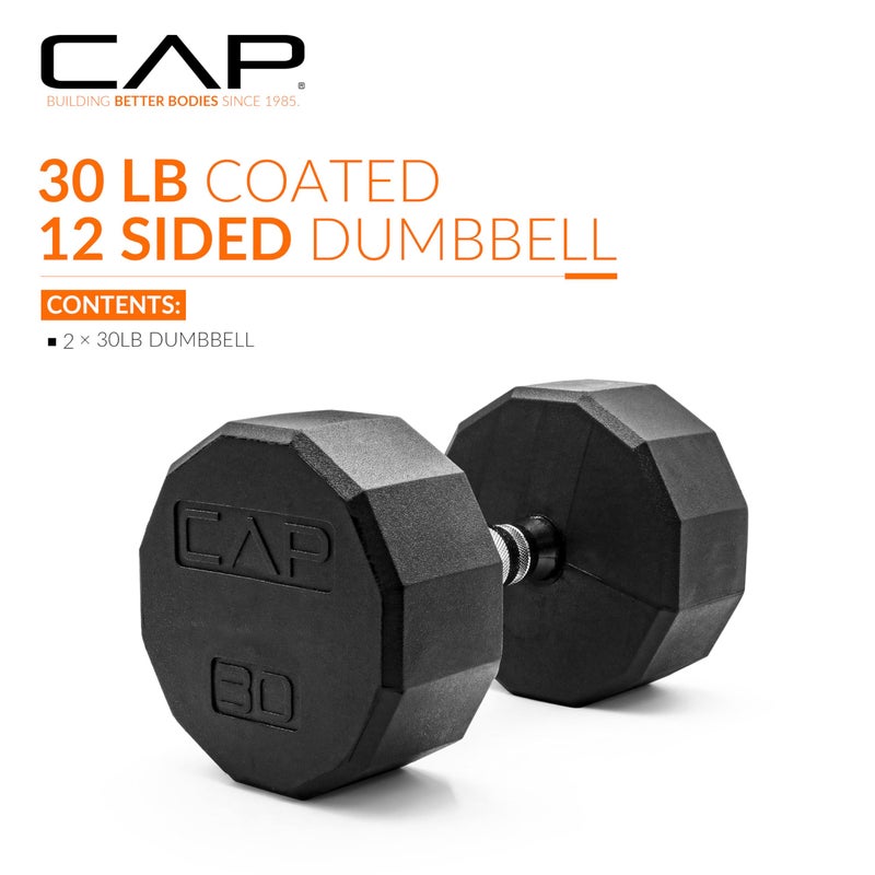 CAP Barbell 12-Sided Coated Dumbbell with Chrome Handle, Pair, 30 LB - Image 2