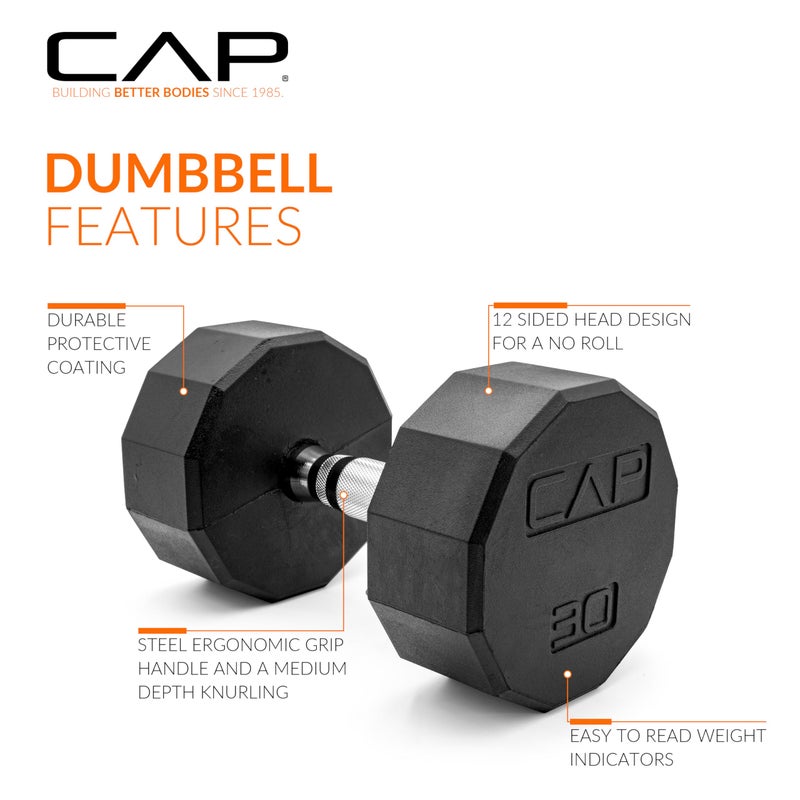 CAP Barbell 12-Sided Coated Dumbbell with Chrome Handle, Pair, 30 LB - Image 3
