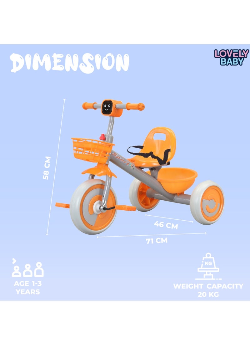 لافلي بيبي دراجة ثلاثية العجلات للأطفال/الأطفال LB 2270 مع الموسيقى والإضاءة، إطار فولاذي، عجلات EVA، سلة أمامية وخلفية، للأعمار من 1 إلى 3 سنوات - أزرق  - Image 4