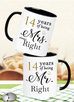 SHOP NEW ARRIVALS 14 Year Anniversary Coffee Mugs Set of 2, 14 Years of Being Mr Right/Mrs Always Right, 14th Wedding Anniversary Decorations Gifts Presents Cups for Couple Parents Grandparents  - Image 3